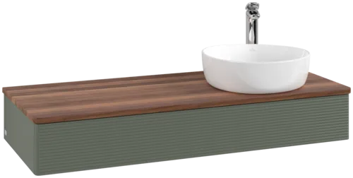 Bild von VILLEROY BOCH Antao Waschbeckenunterschrank, 1 Auszug, 1200 x 190 x 500 mm, Front mit Struktur, Leaf Green Matt Lacquer / Warm Walnut #K12152HL