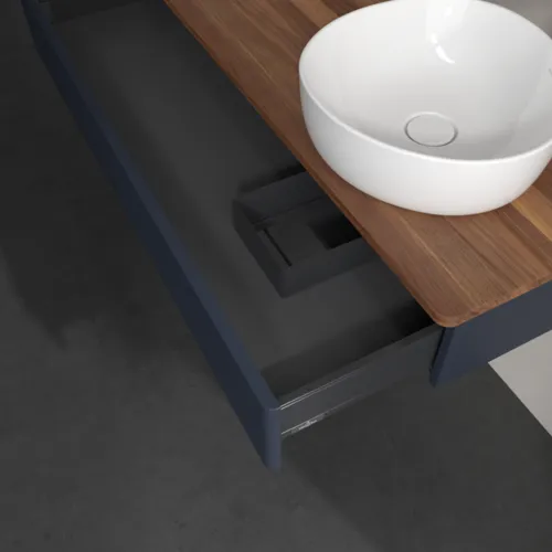 Bild von VILLEROY BOCH Antao Waschbeckenunterschrank, 1 Auszug, 1200 x 190 x 500 mm, Front mit Struktur, Midnight Blue Matt Lacquer / Warm Walnut #K12152HG