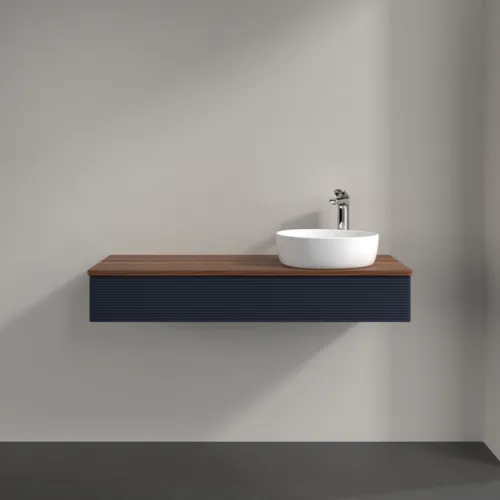 Bild von VILLEROY BOCH Antao Waschbeckenunterschrank, 1 Auszug, 1200 x 190 x 500 mm, Front mit Struktur, Midnight Blue Matt Lacquer / Warm Walnut #K12152HG