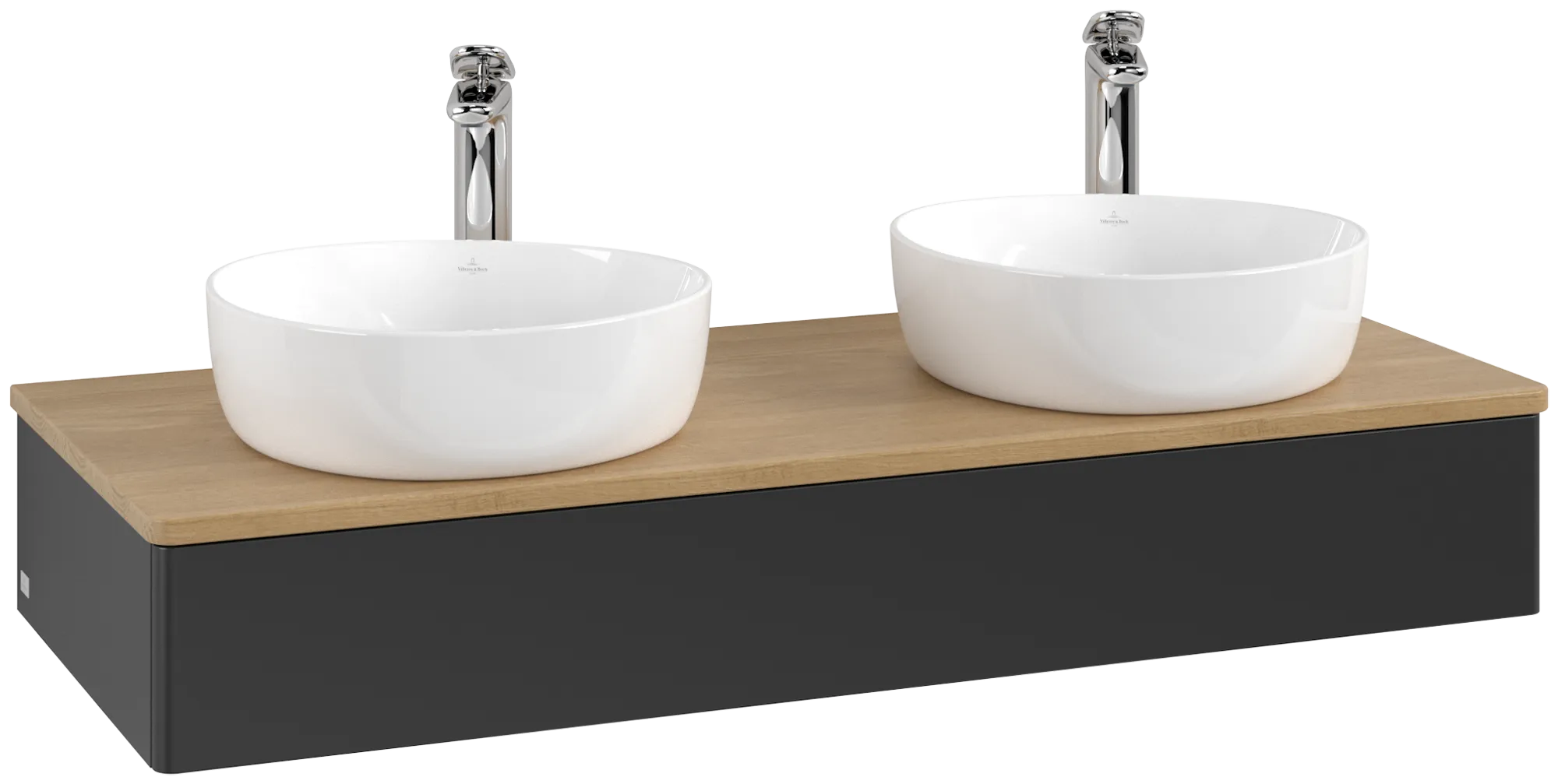 Bild von VILLEROY BOCH Antao Waschbeckenunterschrank, 1 Auszug, 1200 x 190 x 500 mm, Front ohne Struktur, Black Matt Lacquer / Honey Oak #K13051PD