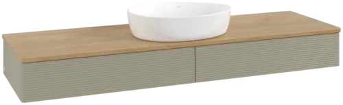 Bild von VILLEROY BOCH Antao Waschbeckenunterschrank, 2 Auszüge, 1600 x 190 x 500 mm, Front mit Struktur, Stone Grey Matt Lacquer / Honey Oak #K14111HK
