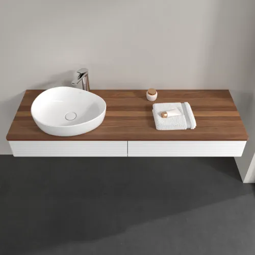 Picture of VILLEROY BOCH Antao Vanity unit, 2 pull-out compartments, 1600 x 190 x 500 mm, Front with grain texture, White Matt Lacquer / Warm Walnut #K15152MT