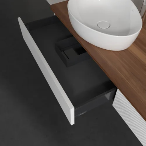 Picture of VILLEROY BOCH Antao Vanity unit, 2 pull-out compartments, 1600 x 190 x 500 mm, Front with grain texture, White Matt Lacquer / Warm Walnut #K15152MT