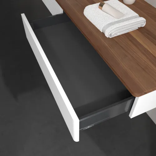 Picture of VILLEROY BOCH Antao Vanity unit, 2 pull-out compartments, 1600 x 190 x 500 mm, Front with grain texture, White Matt Lacquer / Warm Walnut #K15152MT