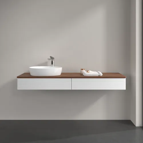 Picture of VILLEROY BOCH Antao Vanity unit, 2 pull-out compartments, 1600 x 190 x 500 mm, Front with grain texture, White Matt Lacquer / Warm Walnut #K15152MT