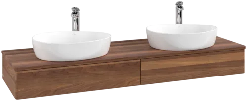 Bild von VILLEROY BOCH Antao Waschbeckenunterschrank, 2 Auszüge, 1600 x 190 x 500 mm, Front ohne Struktur, Warm Walnut / Warm Walnut #K17052HM