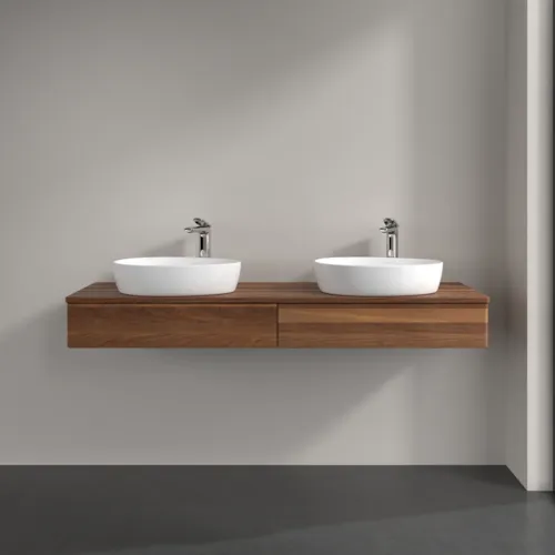 Bild von VILLEROY BOCH Antao Waschbeckenunterschrank, 2 Auszüge, 1600 x 190 x 500 mm, Front ohne Struktur, Warm Walnut / Warm Walnut #K17052HM