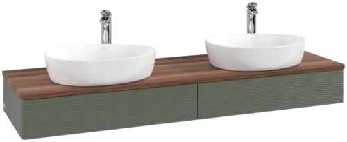 Bild von VILLEROY BOCH Antao Waschbeckenunterschrank, 2 Auszüge, 1600 x 190 x 500 mm, Front mit Struktur, Leaf Green Matt Lacquer / Warm Walnut #K17152HL