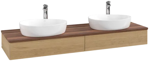 Bild von VILLEROY BOCH Antao Waschbeckenunterschrank, 2 Auszüge, 1600 x 190 x 500 mm, Front mit Struktur, Honey Oak / Warm Walnut #K17152HN