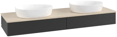 Bild von VILLEROY BOCH Antao Waschbeckenunterschrank, 2 Auszüge, 1600 x 190 x 500 mm, Front mit Struktur, Black Matt Lacquer / Botticino #K17113PD