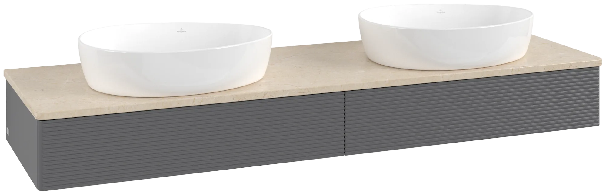 Bild von VILLEROY BOCH Antao Waschbeckenunterschrank, 2 Auszüge, 1600 x 190 x 500 mm, Front mit Struktur, Anthracite Matt Lacquer / Botticino #K17113GK