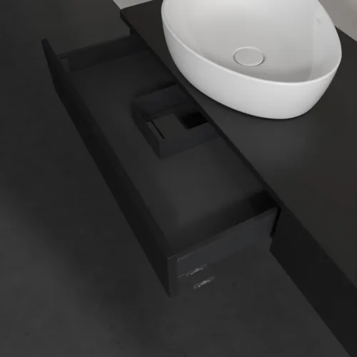 Bild von VILLEROY BOCH Antao Waschbeckenunterschrank, 2 Auszüge, 1600 x 190 x 500 mm, Front mit Struktur, Black Matt Lacquer / Black Matt Lacquer #K17110PD