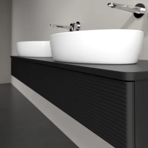 Bild von VILLEROY BOCH Antao Waschbeckenunterschrank, 2 Auszüge, 1600 x 190 x 500 mm, Front mit Struktur, Black Matt Lacquer / Black Matt Lacquer #K17110PD