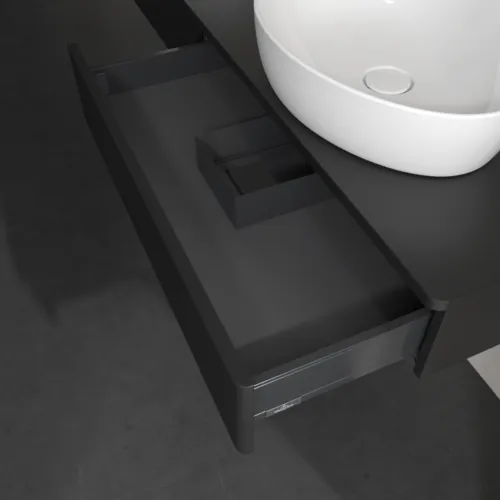 Bild von VILLEROY BOCH Antao Waschbeckenunterschrank, 2 Auszüge, 1600 x 190 x 500 mm, Front mit Struktur, Black Matt Lacquer / Black Matt Lacquer #K17110PD