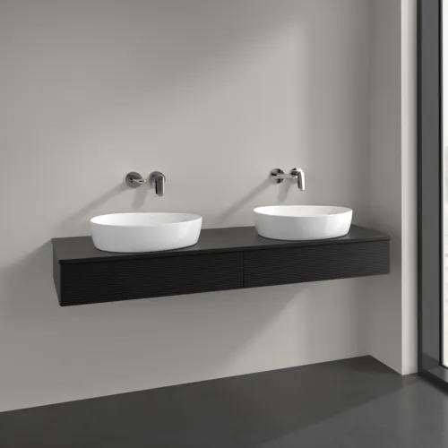 Bild von VILLEROY BOCH Antao Waschbeckenunterschrank, 2 Auszüge, 1600 x 190 x 500 mm, Front mit Struktur, Black Matt Lacquer / Black Matt Lacquer #K17110PD