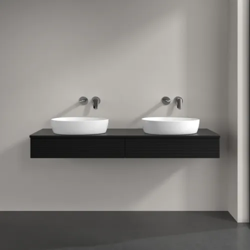 Bild von VILLEROY BOCH Antao Waschbeckenunterschrank, 2 Auszüge, 1600 x 190 x 500 mm, Front mit Struktur, Black Matt Lacquer / Black Matt Lacquer #K17110PD