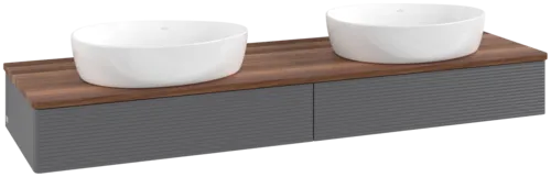Bild von VILLEROY BOCH Antao Waschbeckenunterschrank, 2 Auszüge, 1600 x 190 x 500 mm, Front mit Struktur, Anthracite Matt Lacquer / Warm Walnut #K17112GK