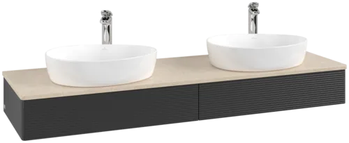 Bild von VILLEROY BOCH Antao Waschbeckenunterschrank, 2 Auszüge, 1600 x 190 x 500 mm, Front mit Struktur, Black Matt Lacquer / Botticino #K17153PD