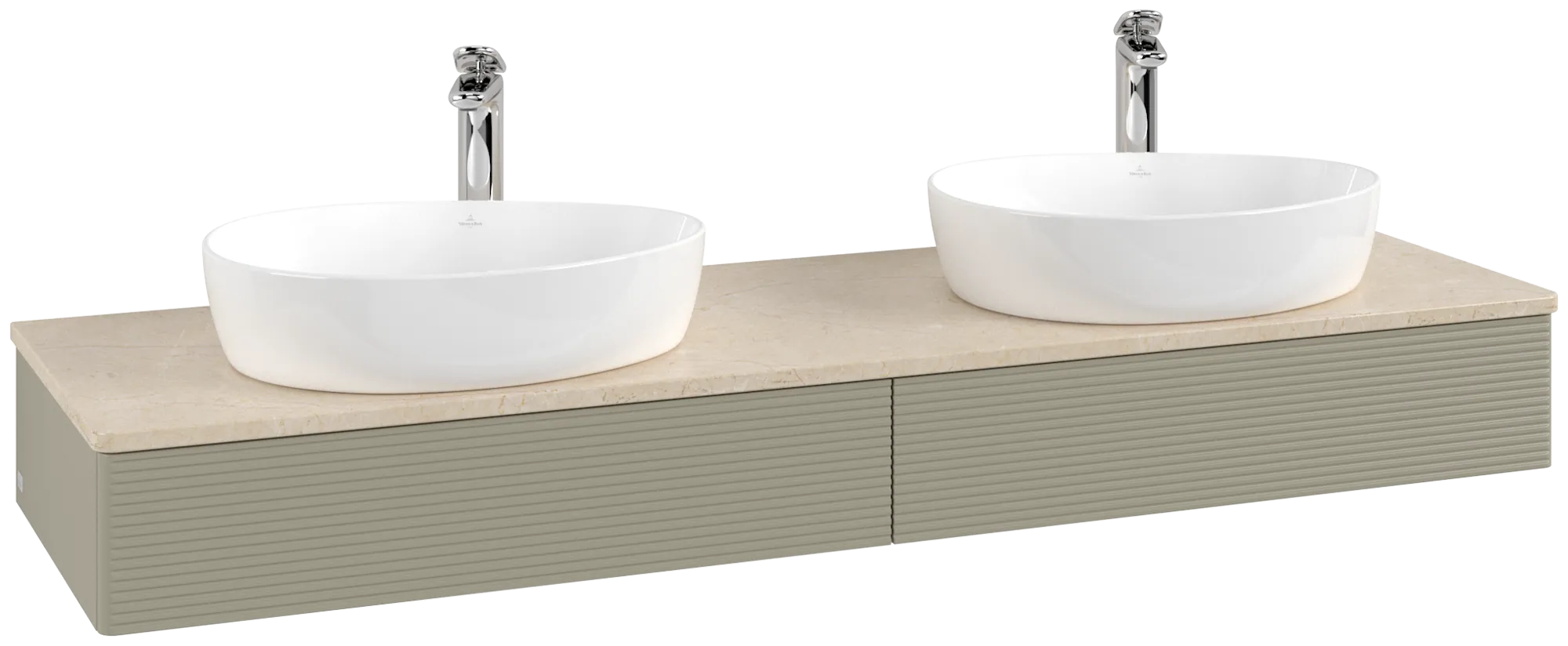 Bild von VILLEROY BOCH Antao Waschbeckenunterschrank, 2 Auszüge, 1600 x 190 x 500 mm, Front mit Struktur, Stone Grey Matt Lacquer / Botticino #K17153HK