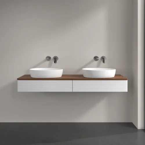 Bild von VILLEROY BOCH Antao Waschbeckenunterschrank, 2 Auszüge, 1600 x 190 x 500 mm, Front mit Struktur, Glossy White Lacquer / Warm Walnut #K17112GF