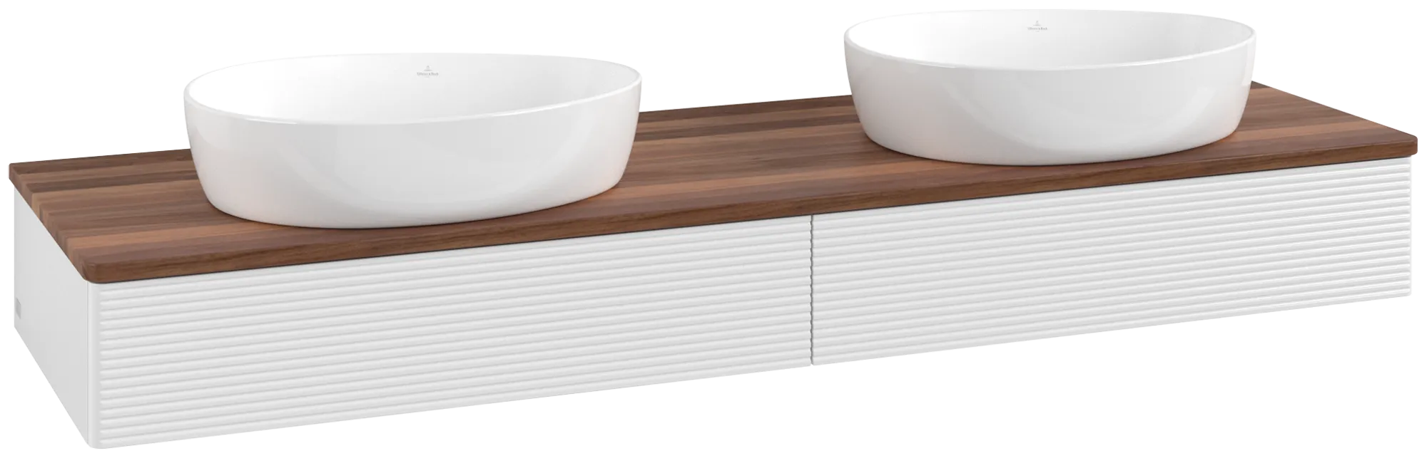 Bild von VILLEROY BOCH Antao Waschbeckenunterschrank, 2 Auszüge, 1600 x 190 x 500 mm, Front mit Struktur, Glossy White Lacquer / Warm Walnut #K17112GF