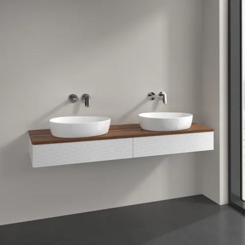 Bild von VILLEROY BOCH Antao Waschbeckenunterschrank, 2 Auszüge, 1600 x 190 x 500 mm, Front mit Struktur, Glossy White Lacquer / Warm Walnut #K17112GF