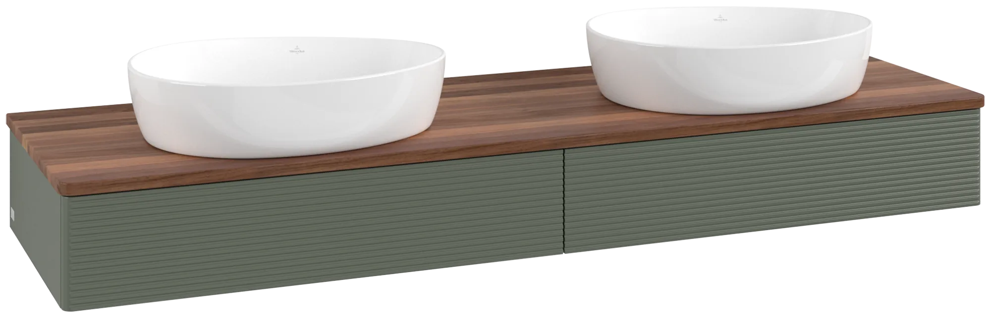 Bild von VILLEROY BOCH Antao Waschbeckenunterschrank, 2 Auszüge, 1600 x 190 x 500 mm, Front mit Struktur, Leaf Green Matt Lacquer / Warm Walnut #K17112HL