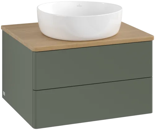 Bild von VILLEROY BOCH Antao Waschbeckenunterschrank, 2 Auszüge, 600 x 360 x 500 mm, Front ohne Struktur, Leaf Green Matt Lacquer / Honey Oak #K18011HL
