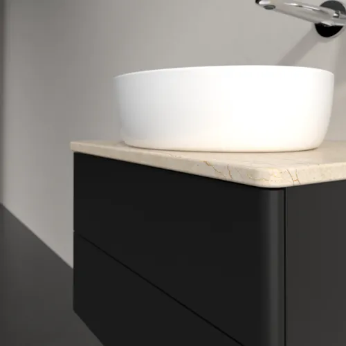 Bild von VILLEROY BOCH Antao Waschbeckenunterschrank, 2 Auszüge, 600 x 360 x 500 mm, Front ohne Struktur, Black Matt Lacquer / Botticino #K18013PD