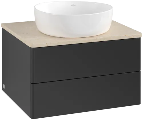 Bild von VILLEROY BOCH Antao Waschbeckenunterschrank, 2 Auszüge, 600 x 360 x 500 mm, Front ohne Struktur, Black Matt Lacquer / Botticino #K18013PD
