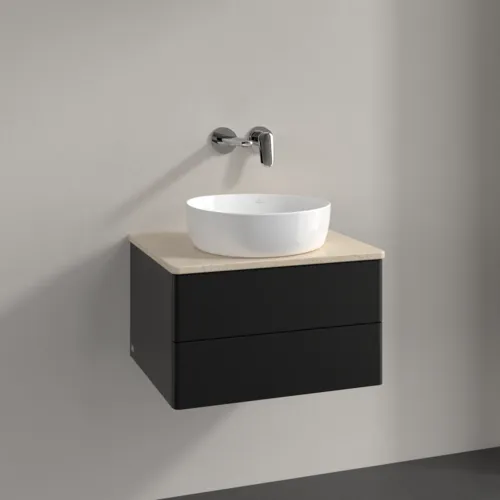 Bild von VILLEROY BOCH Antao Waschbeckenunterschrank, 2 Auszüge, 600 x 360 x 500 mm, Front ohne Struktur, Black Matt Lacquer / Botticino #K18013PD