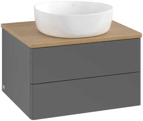 Bild von VILLEROY BOCH Antao Waschbeckenunterschrank, 2 Auszüge, 600 x 360 x 500 mm, Front ohne Struktur, Anthracite Matt Lacquer / Honey Oak #K18011GK