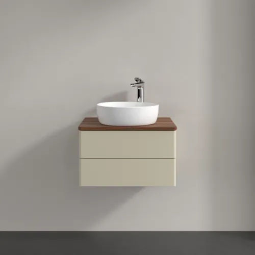 Bild von VILLEROY BOCH Antao Waschbeckenunterschrank, 2 Auszüge, 600 x 360 x 500 mm, Front ohne Struktur, Silk Grey Matt Lacquer / Warm Walnut #K18052HJ