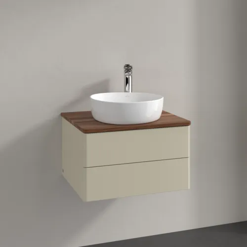 Bild von VILLEROY BOCH Antao Waschbeckenunterschrank, 2 Auszüge, 600 x 360 x 500 mm, Front ohne Struktur, Silk Grey Matt Lacquer / Warm Walnut #K18052HJ