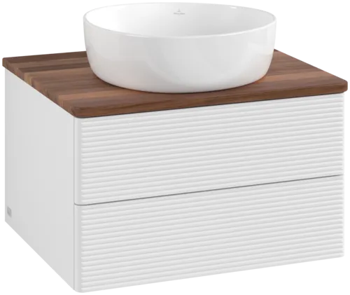 Bild von VILLEROY BOCH Antao Waschbeckenunterschrank, 2 Auszüge, 600 x 360 x 500 mm, Front mit Struktur, Glossy White Lacquer / Warm Walnut #K18112GF