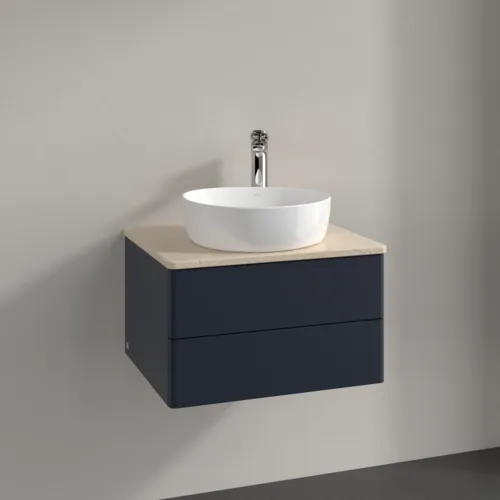 Bild von VILLEROY BOCH Antao Waschbeckenunterschrank, 2 Auszüge, 600 x 360 x 500 mm, Front ohne Struktur, Midnight Blue Matt Lacquer / Botticino #K18053HG