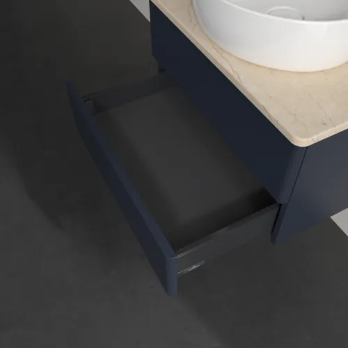Bild von VILLEROY BOCH Antao Waschbeckenunterschrank, 2 Auszüge, 600 x 360 x 500 mm, Front ohne Struktur, Midnight Blue Matt Lacquer / Botticino #K18053HG