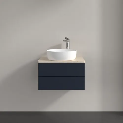 Bild von VILLEROY BOCH Antao Waschbeckenunterschrank, 2 Auszüge, 600 x 360 x 500 mm, Front ohne Struktur, Midnight Blue Matt Lacquer / Botticino #K18053HG