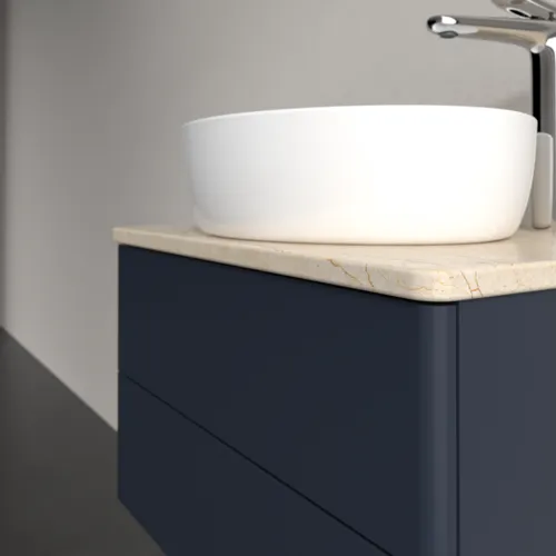 Bild von VILLEROY BOCH Antao Waschbeckenunterschrank, 2 Auszüge, 600 x 360 x 500 mm, Front ohne Struktur, Midnight Blue Matt Lacquer / Botticino #K18053HG