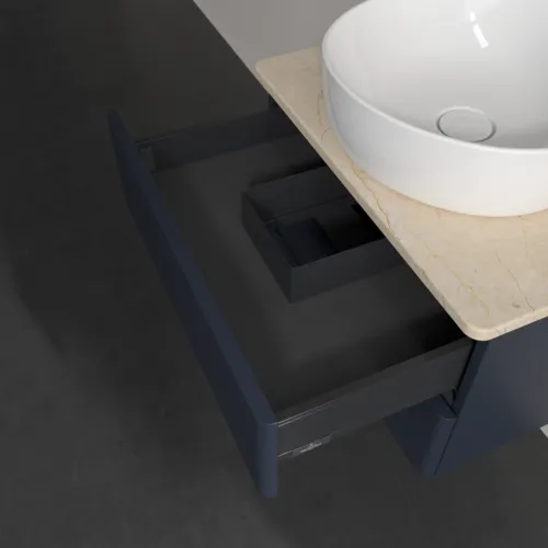 Bild von VILLEROY BOCH Antao Waschbeckenunterschrank, 2 Auszüge, 600 x 360 x 500 mm, Front ohne Struktur, Midnight Blue Matt Lacquer / Botticino #K18053HG