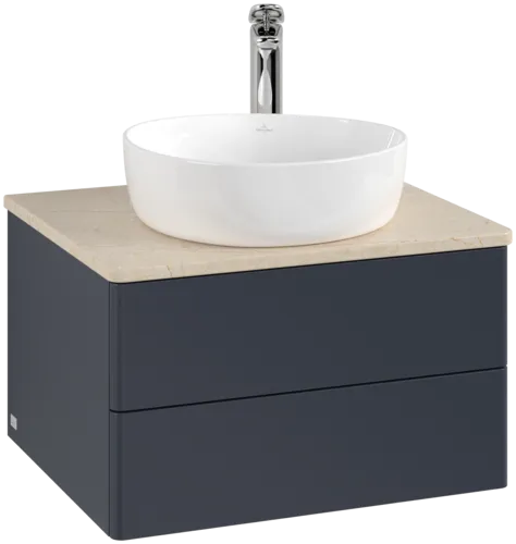 Bild von VILLEROY BOCH Antao Waschbeckenunterschrank, 2 Auszüge, 600 x 360 x 500 mm, Front ohne Struktur, Midnight Blue Matt Lacquer / Botticino #K18053HG