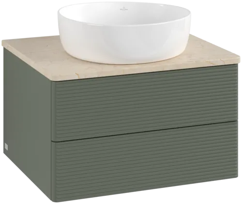 Bild von VILLEROY BOCH Antao Waschbeckenunterschrank, 2 Auszüge, 600 x 360 x 500 mm, Front mit Struktur, Leaf Green Matt Lacquer / Botticino #K18113HL