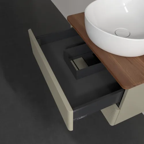 Bild von VILLEROY BOCH Antao Waschbeckenunterschrank, 2 Auszüge, 600 x 360 x 500 mm, Front mit Struktur, Stone Grey Matt Lacquer / Warm Walnut #K18152HK