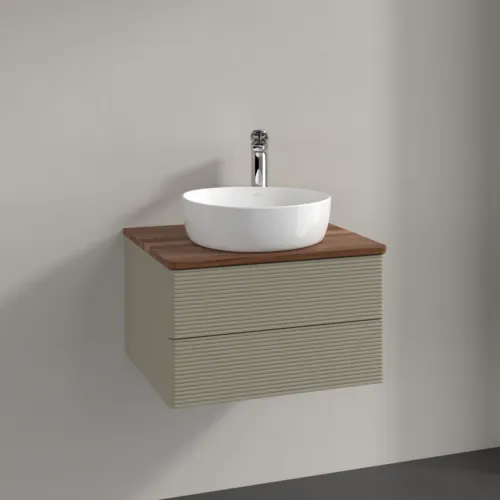 Bild von VILLEROY BOCH Antao Waschbeckenunterschrank, 2 Auszüge, 600 x 360 x 500 mm, Front mit Struktur, Stone Grey Matt Lacquer / Warm Walnut #K18152HK