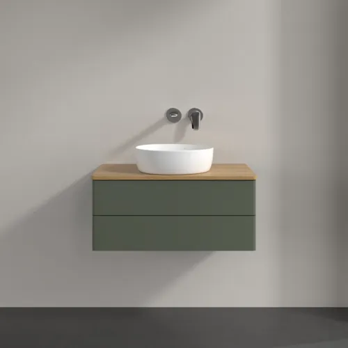 Obrázek VILLEROY BOCH Antao Vanity unit, 2 pull-out compartments, 800 x 360 x 500 mm, Front without structure, Leaf Green Matt Lacquer / Honey Oak #K19011HL