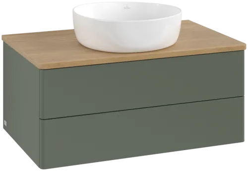 Bild von VILLEROY BOCH Antao Waschbeckenunterschrank, 2 Auszüge, 800 x 360 x 500 mm, Front ohne Struktur, Leaf Green Matt Lacquer / Honey Oak #K19011HL
