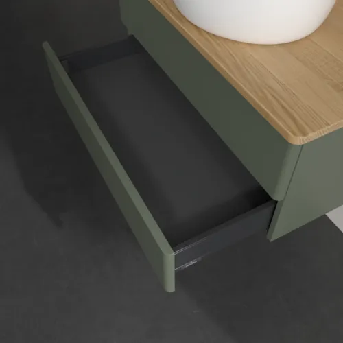 Obrázek VILLEROY BOCH Antao Vanity unit, 2 pull-out compartments, 800 x 360 x 500 mm, Front without structure, Leaf Green Matt Lacquer / Honey Oak #K19011HL