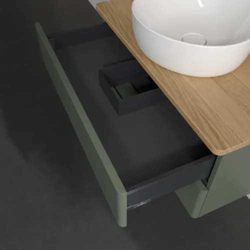 Obrázek VILLEROY BOCH Antao Vanity unit, 2 pull-out compartments, 800 x 360 x 500 mm, Front without structure, Leaf Green Matt Lacquer / Honey Oak #K19011HL
