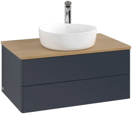 Bild von VILLEROY BOCH Antao Waschbeckenunterschrank, 2 Auszüge, 800 x 360 x 500 mm, Front ohne Struktur, Midnight Blue Matt Lacquer / Honey Oak #K19051HG