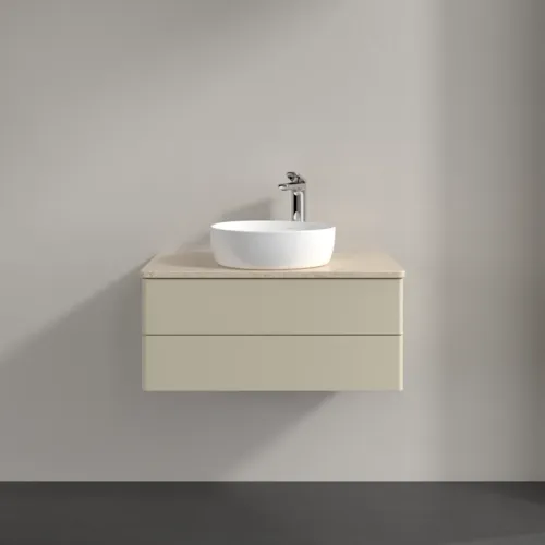 Bild von VILLEROY BOCH Antao Waschbeckenunterschrank, 2 Auszüge, 800 x 360 x 500 mm, Front ohne Struktur, Silk Grey Matt Lacquer / Botticino #K19053HJ